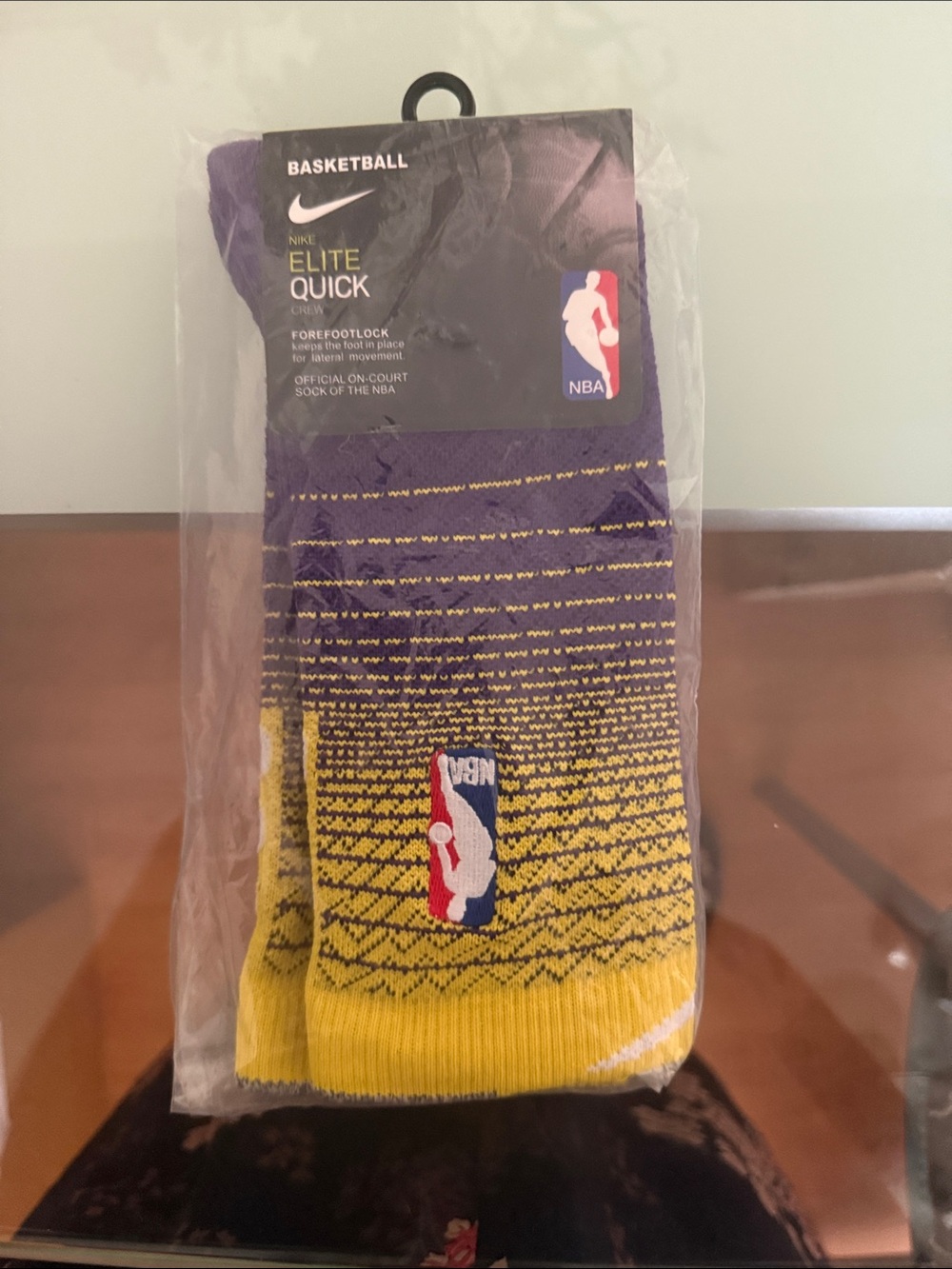 Nike Elite Quick Crew Socks - Purple & Yellow with NBA Logo